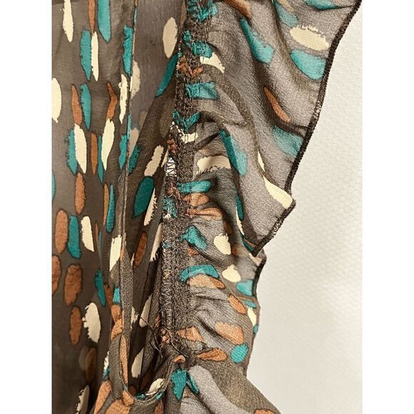 Lily White Womens Sleeveless Asymmetrical Blouse Brown Green Polka Dot Size M - Picture 7 of 9